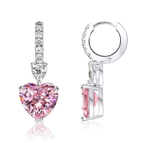 Pink Sapphire Drop Earrings for Women, Heart & Pear Cut, 7.25 CT. TW., Sterling Silver