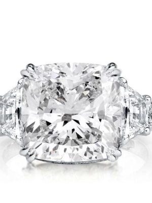 Double Prong Three Stone Engagement Ring in Rhodium-Plated Sterling Silver