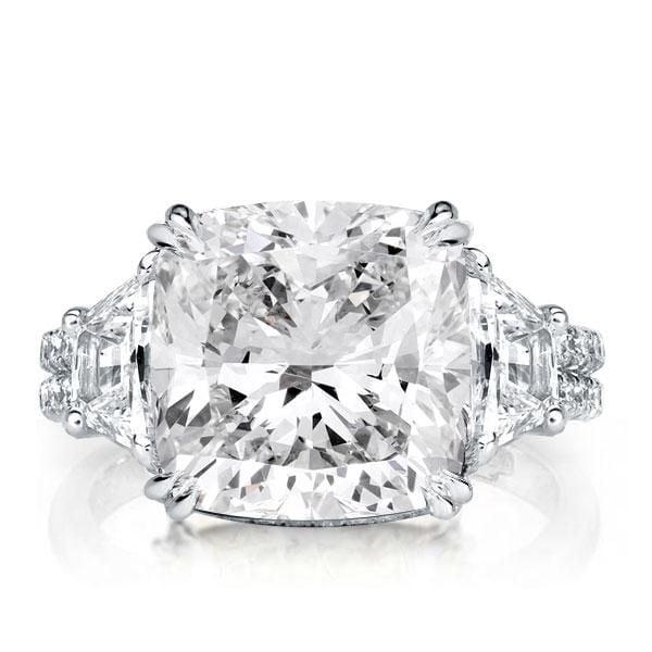 Double Prong Three Stone Engagement Ring in Rhodium-Plated Sterling Silver