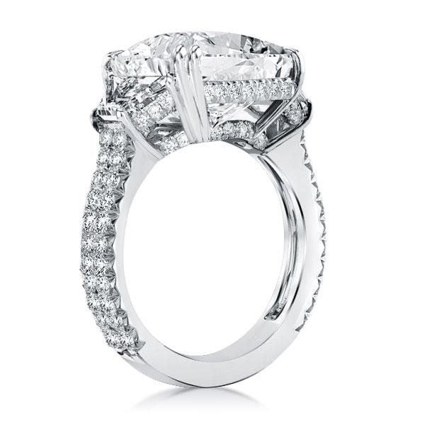 Double Prong Three Stone Engagement Ring in Rhodium-Plated Sterling Silver