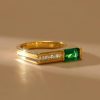 Vintage Style Emerald Green Stone Wedding Band in 18K Gold Plated Sterling Silver