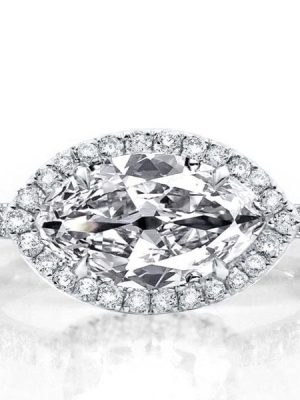 Marquise Halo Engagement Ring in Rhodium Plated Sterling Silver