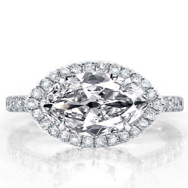 Marquise Halo Engagement Ring in Rhodium Plated Sterling Silver