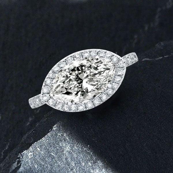 Marquise Halo Engagement Ring in Rhodium Plated Sterling Silver
