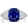 Cushion Cut Blue Sapphire Three Stone Engagement Ring - Sterling Silver