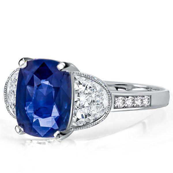 Cushion Cut Blue Sapphire Three Stone Engagement Ring - Sterling Silver