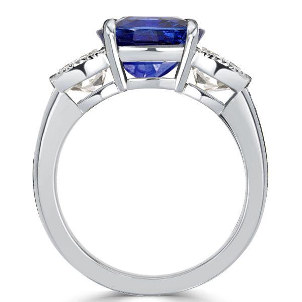 Cushion Cut Blue Sapphire Three Stone Engagement Ring - Sterling Silver