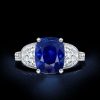Cushion Cut Blue Sapphire Three Stone Engagement Ring - Sterling Silver