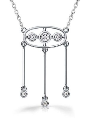 Vintage Style White Sapphire Three-Drop Pendant Necklace in Sterling Silver