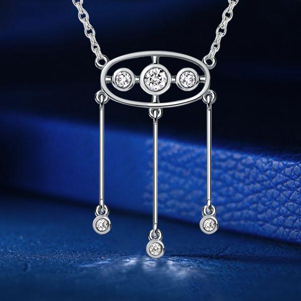 Vintage Style White Sapphire Three-Drop Pendant Necklace in Sterling Silver