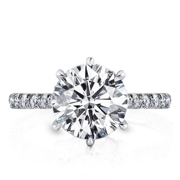 Sterling Silver 6-Prong Solitaire Engagement Ring - 2.75 CT Center Stone