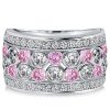 Bezel Set White & Pink Stone Half Eternity Wedding Band in Sterling Silver