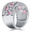 Bezel Set White & Pink Stone Half Eternity Wedding Band in Sterling Silver