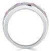 Bezel Set White & Pink Stone Half Eternity Wedding Band in Sterling Silver