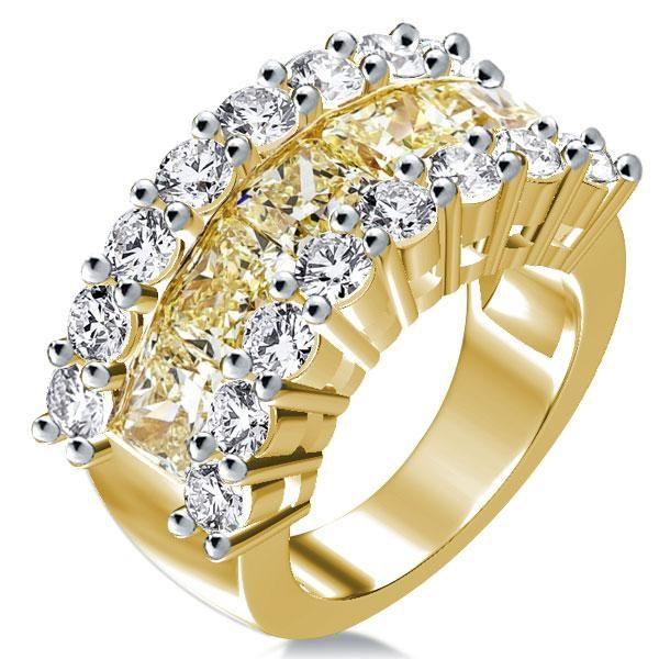 Two-Tone Gold & Silver Men's Wedding Band with Topaz - Triple Row Design
