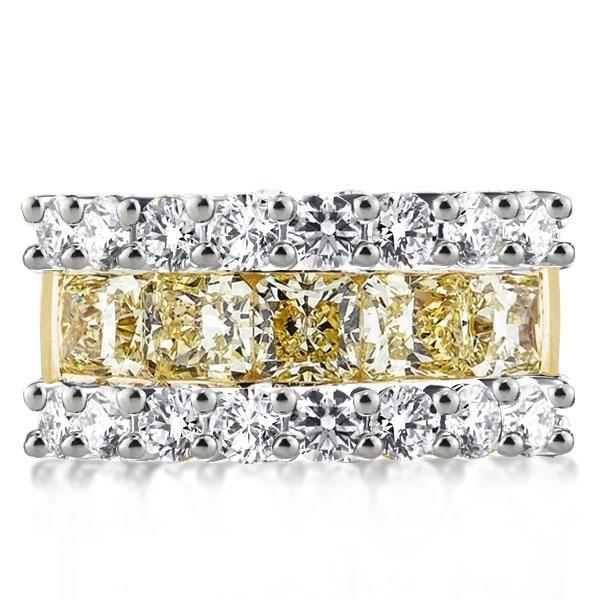 Two-Tone Gold & Silver Men's Wedding Band with Topaz - Triple Row Design
