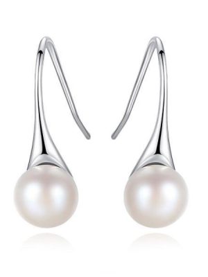 White Pearl Drop Earrings - 925 Sterling Silver, Elegant & Lightweight