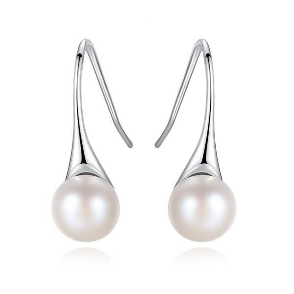 White Pearl Drop Earrings - 925 Sterling Silver, Elegant & Lightweight