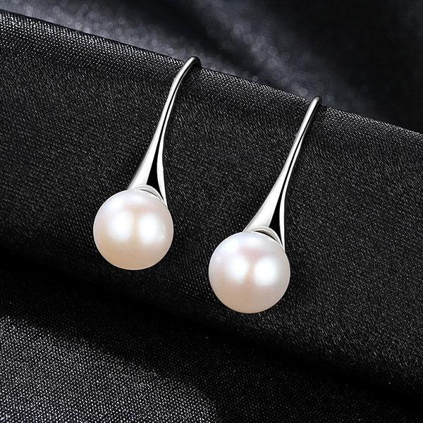 White Pearl Drop Earrings - 925 Sterling Silver, Elegant & Lightweight