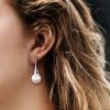 White Pearl Drop Earrings - 925 Sterling Silver, Elegant & Lightweight
