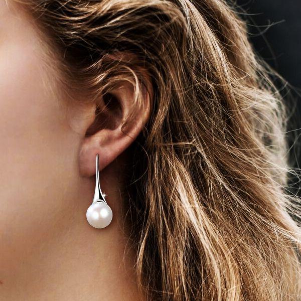White Pearl Drop Earrings - 925 Sterling Silver, Elegant & Lightweight