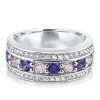 Pink Sapphire & Amethyst Wedding Band - Silver Plated