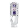 Pink Sapphire & Amethyst Wedding Band - Silver Plated
