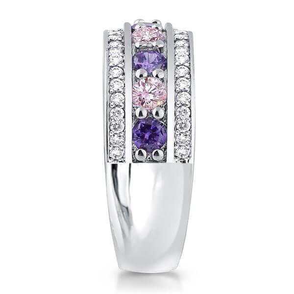 Pink Sapphire & Amethyst Wedding Band - Silver Plated