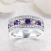 Pink Sapphire & Amethyst Wedding Band - Silver Plated