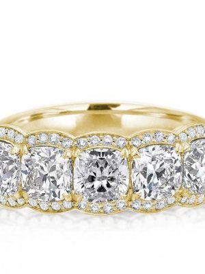 Golden White Sapphire Cushion Halo Wedding Band - 18K Gold Plated Sterling Silver