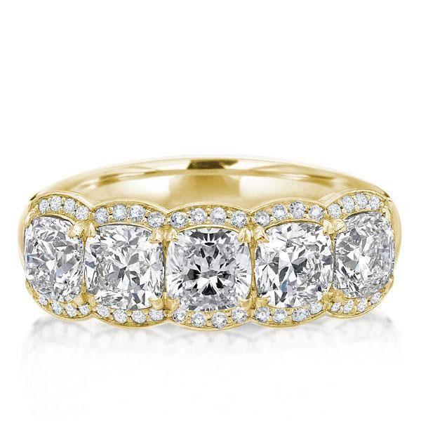Golden White Sapphire Cushion Halo Wedding Band - 18K Gold Plated Sterling Silver