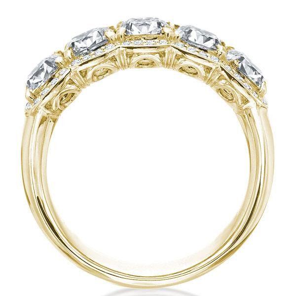 Golden White Sapphire Cushion Halo Wedding Band - 18K Gold Plated Sterling Silver