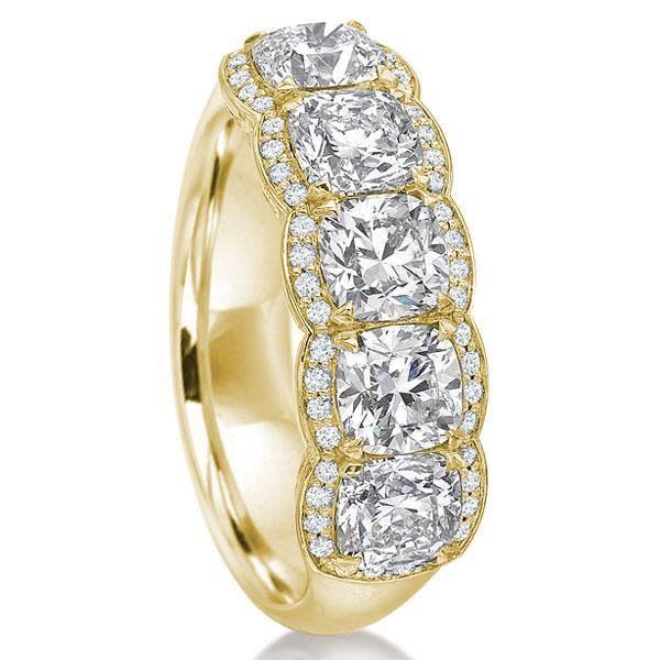 Golden White Sapphire Cushion Halo Wedding Band - 18K Gold Plated Sterling Silver