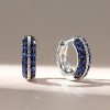 Blue & White Round Huggie Hoop Earrings in Sterling Silver