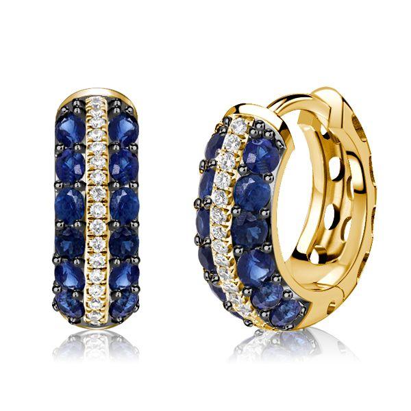 Blue & White Round Huggie Hoop Earrings in Sterling Silver