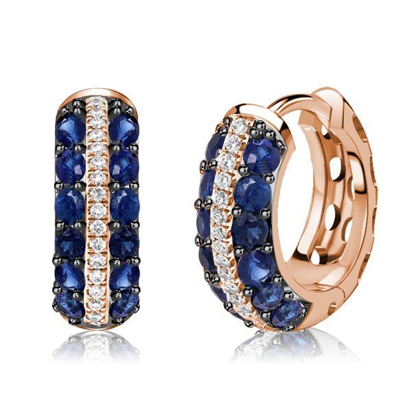 Blue & White Round Huggie Hoop Earrings in Sterling Silver
