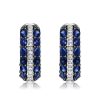 Blue & White Round Huggie Hoop Earrings in Sterling Silver
