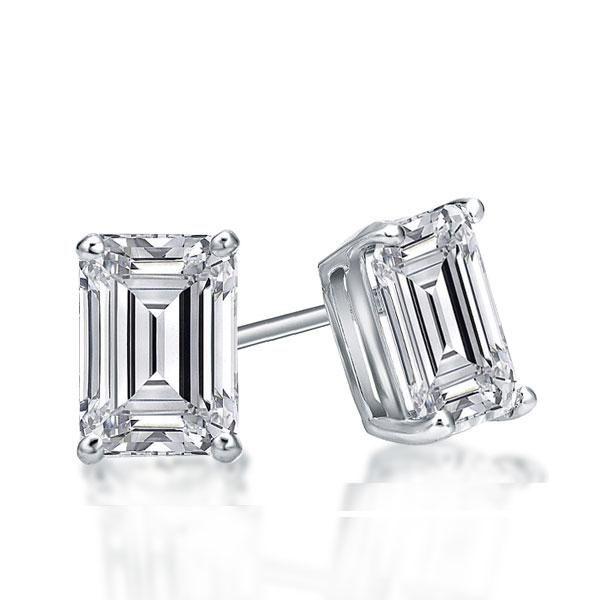 Emerald & White Sapphire Stud Earrings in 925 Sterling Silver