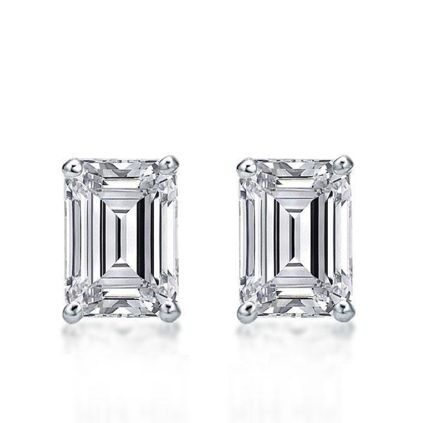 Emerald & White Sapphire Stud Earrings in 925 Sterling Silver