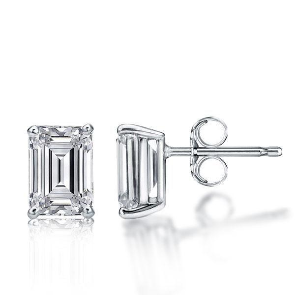 Emerald & White Sapphire Stud Earrings in 925 Sterling Silver