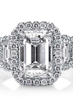 Emerald Cut Created White Sapphire Halo Engagement Ring Five Stone Sterling Silver