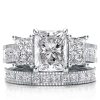 Milgrain Three Stone Bridal Set with 2.50 CT Created White Sapphire in Sterling Silver