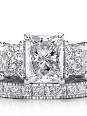 Milgrain Three Stone Bridal Set with 2.50 CT Created White Sapphire in Sterling Silver