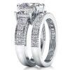 Milgrain Three Stone Bridal Set with 2.50 CT Created White Sapphire in Sterling Silver