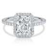 Halo Radiant Cut White Sapphire Engagement Ring - 925 Sterling Silver