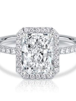 Halo Radiant Cut White Sapphire Engagement Ring - 925 Sterling Silver