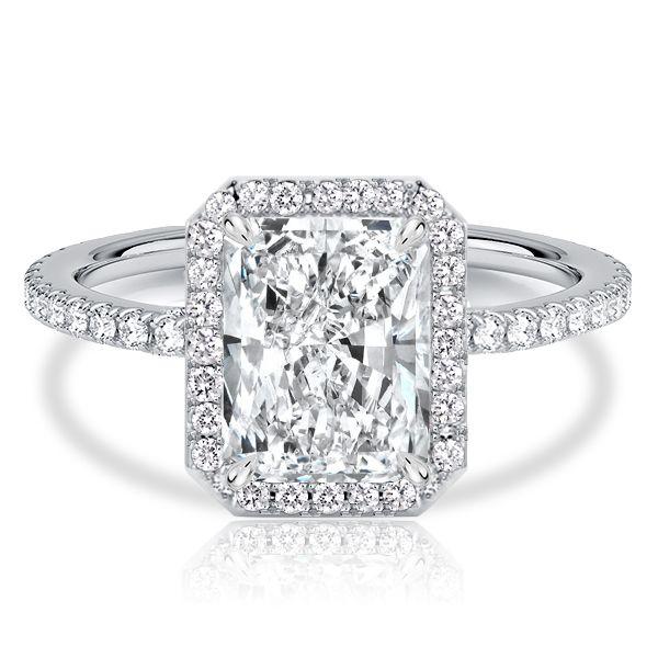 Halo Radiant Cut White Sapphire Engagement Ring - 925 Sterling Silver