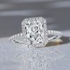 Halo Radiant Cut White Sapphire Engagement Ring - 925 Sterling Silver
