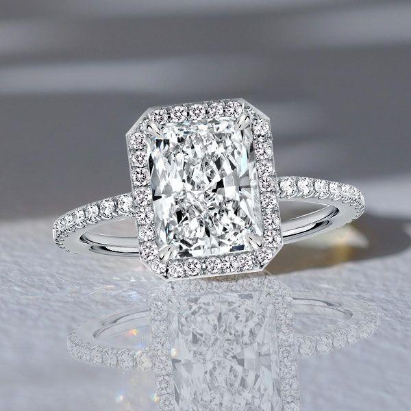 Halo Radiant Cut White Sapphire Engagement Ring - 925 Sterling Silver