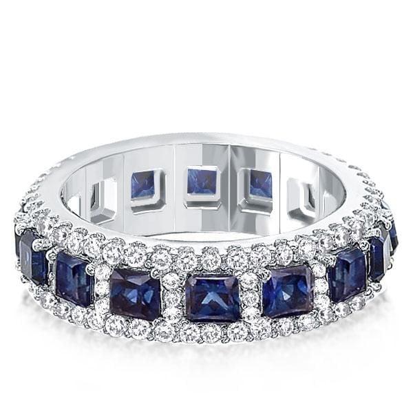 Halo Blue Asscher Cut Eternity Wedding Band in Sterling Silver